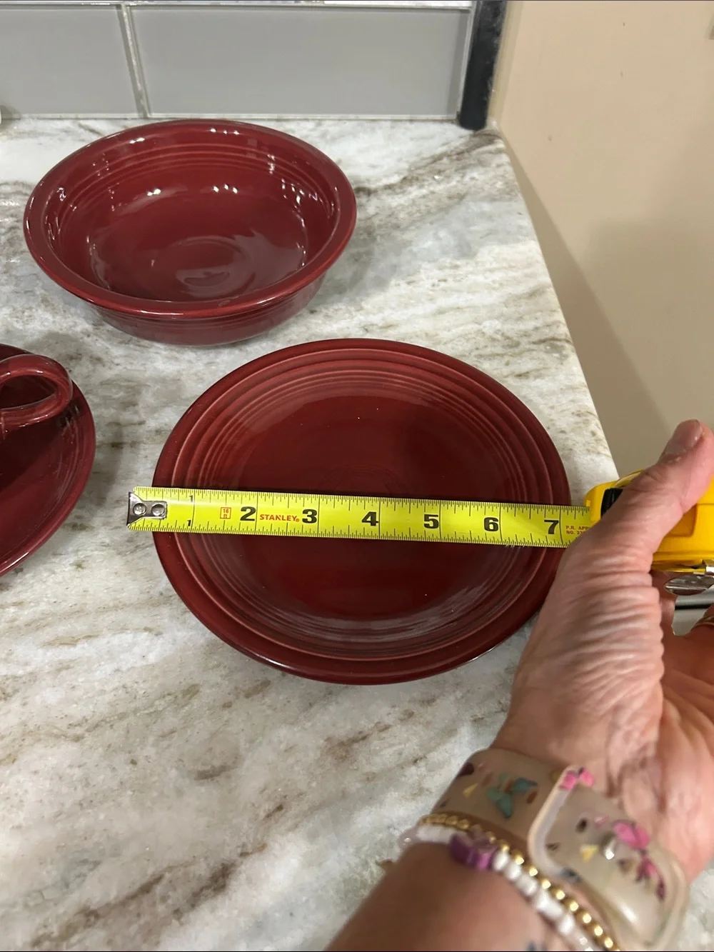 Fiesta claret burgundy 4 piece set cup& saucer cereal bowl & 7” salad dessert pl